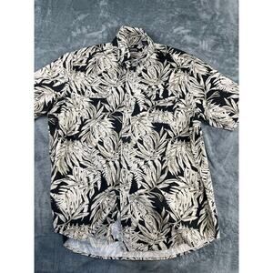 Men’s Chaps XL Black/Cream Leaf Print Short-Sleeve Camp Shirt – Excellent